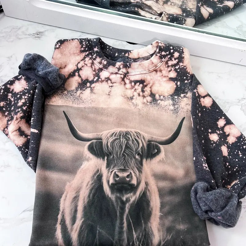 Highland Cow Sweatshirt or Hoodie Comfy Womenswear Tops Unisex Pullover Printed T-Shirts | TeeBloomCo.com