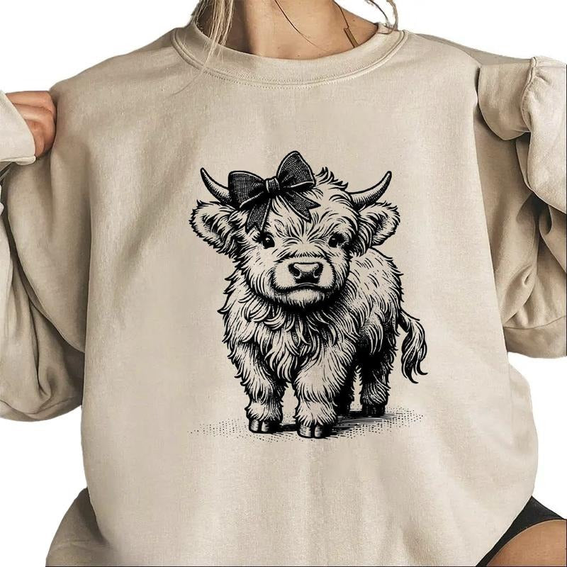 Highland Cow With Bow Sweatshirt Unisex, Cow Clipart, Highland Cow Farm Animal Unisex T-shirt Hoodie | TeeBloomCo.com
