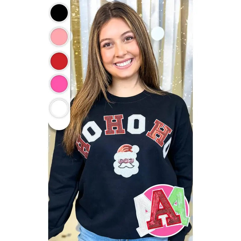 Ho Ho Ho Santa Sequin Graphic Sweatshirt T-Shirts, Hoodie | TeeBloomCo.com