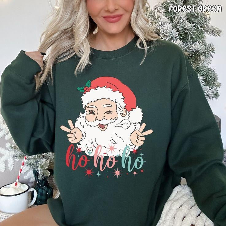 Ho Ho Ho Sweatshirt, Santa Claus Sweatshirt, Retro Santa Sweatshirt, Retro Christmas Santa, Christmas Crewneck Sweatshirt...