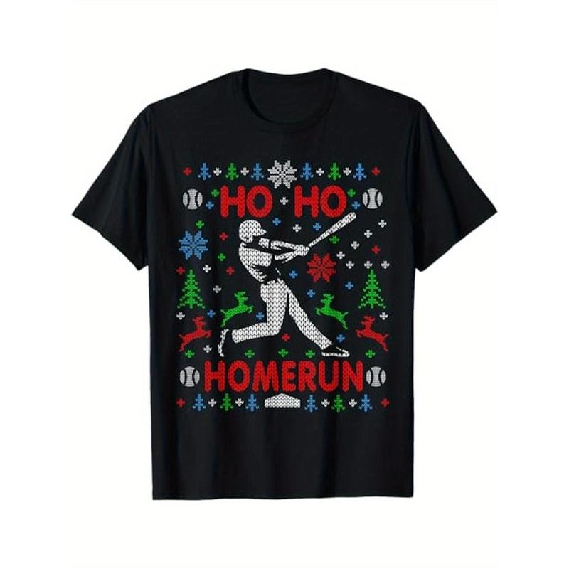 Ho Ho Homerun baseball ugly Christmas sweater party batsman T-shirt, 100% cotton, Halloween Thanksgiving Christmas gift,...