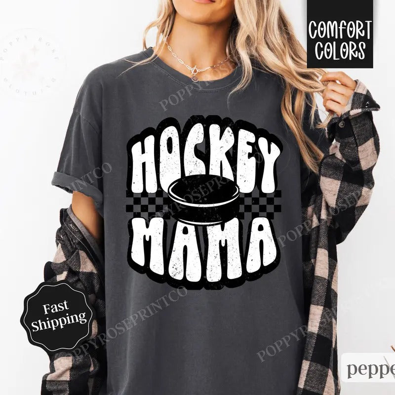 Hockey Mama Shirt Comfort Colors, Retro Gameday Tshirt, Womens Hockey Tee, Womenswear Oversized Crewneck Hoodie, Sweatshirt