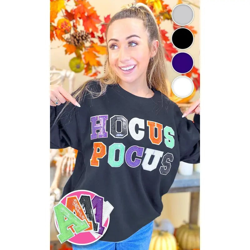 Hocus Pocus Halloween Sequin Graphic Sweatshirt T-Shirts, Hoodie | TeeBloomCo.com