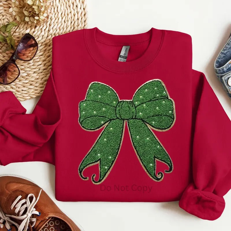 Holiday Bow Chenille Patch ONLY - This is NOT a T Shirt Hoodie, Sweatshirt | TeeBloomCo.com