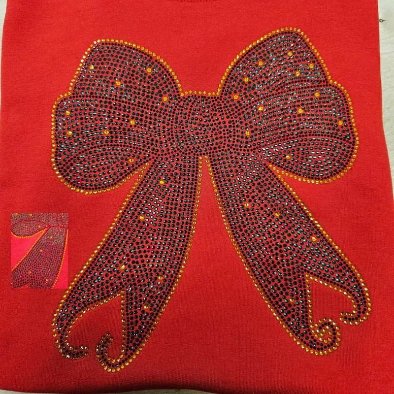 Holiday Bow Rhinestone Transfer ONLY - This is NOT a T Shirt Hoodie, Sweatshirt | TeeBloomCo.com