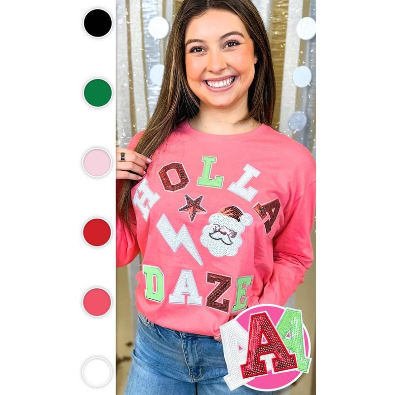 Holla Daze Sequin Graphic Long Sleeve T-Shirt Hoodie, Sweatshirt | TeeBloomCo.com