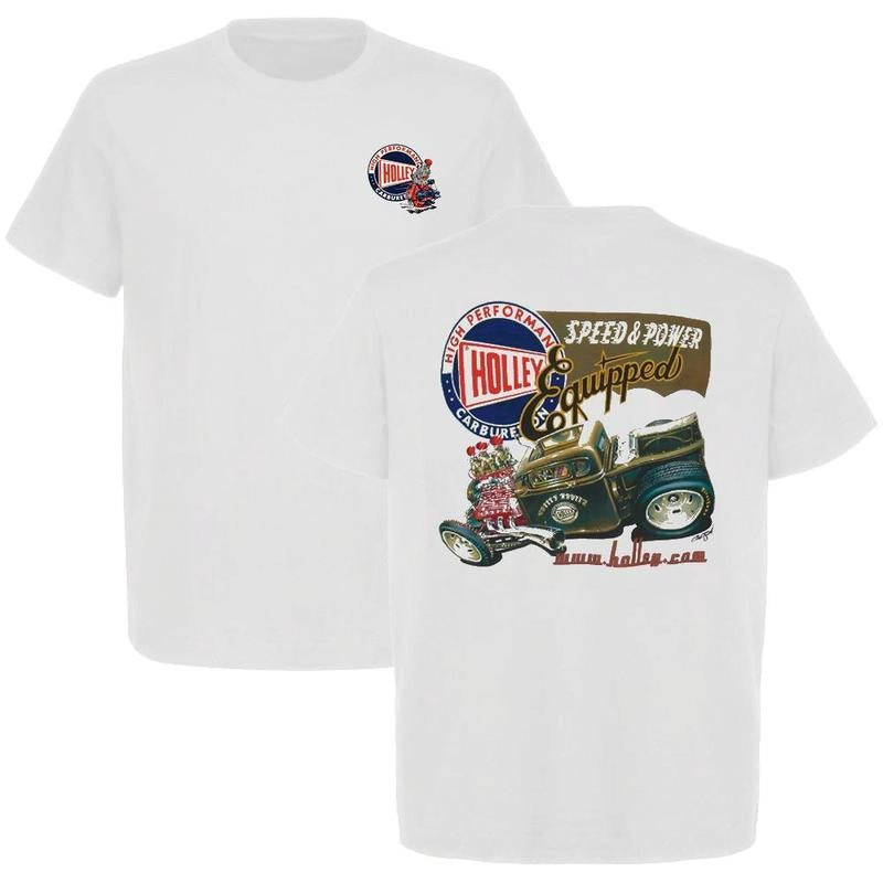 Holley Retro T-shirt Car Performance Menswear Outdoor Top, Menswear Car Parts Short Sleeve Hoodie, Sweatshirt