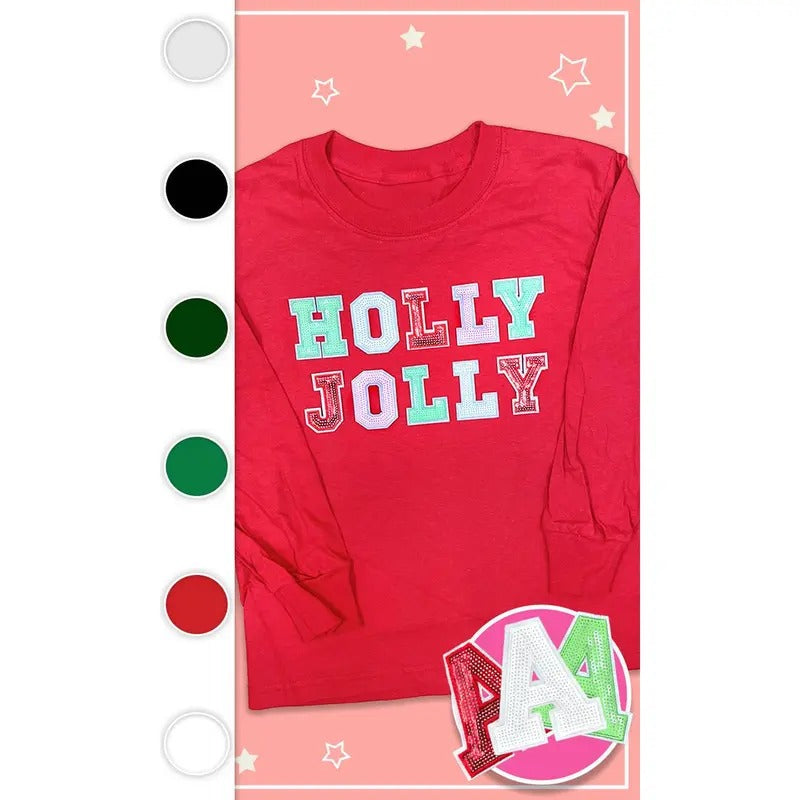 Holly Jolly Sequin Christmas Youth Graphic Long Sleeve T-Shirt Hoodie, Sweatshirt | TeeBloomCo.com