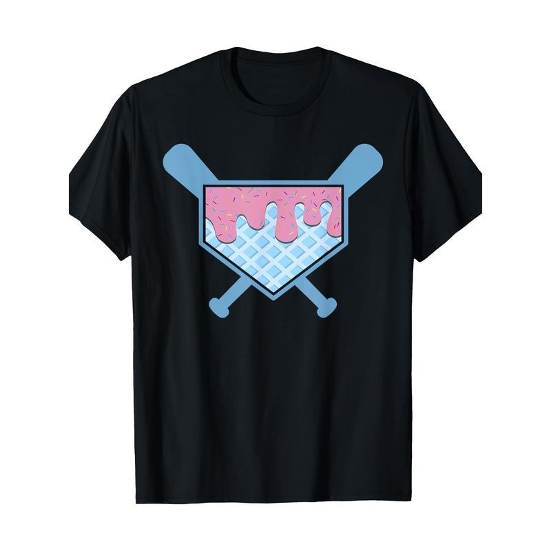 Home Plate Drip T-Shirt- Fun Ice Cream Softball& Baseball Design, Street Casual Round Neck Tee Men's Tee, Casual Wear for...