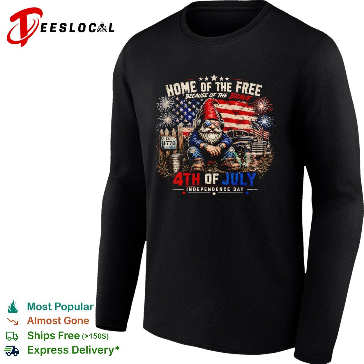 Home of the free because of the brave 1776 4th of july shirt