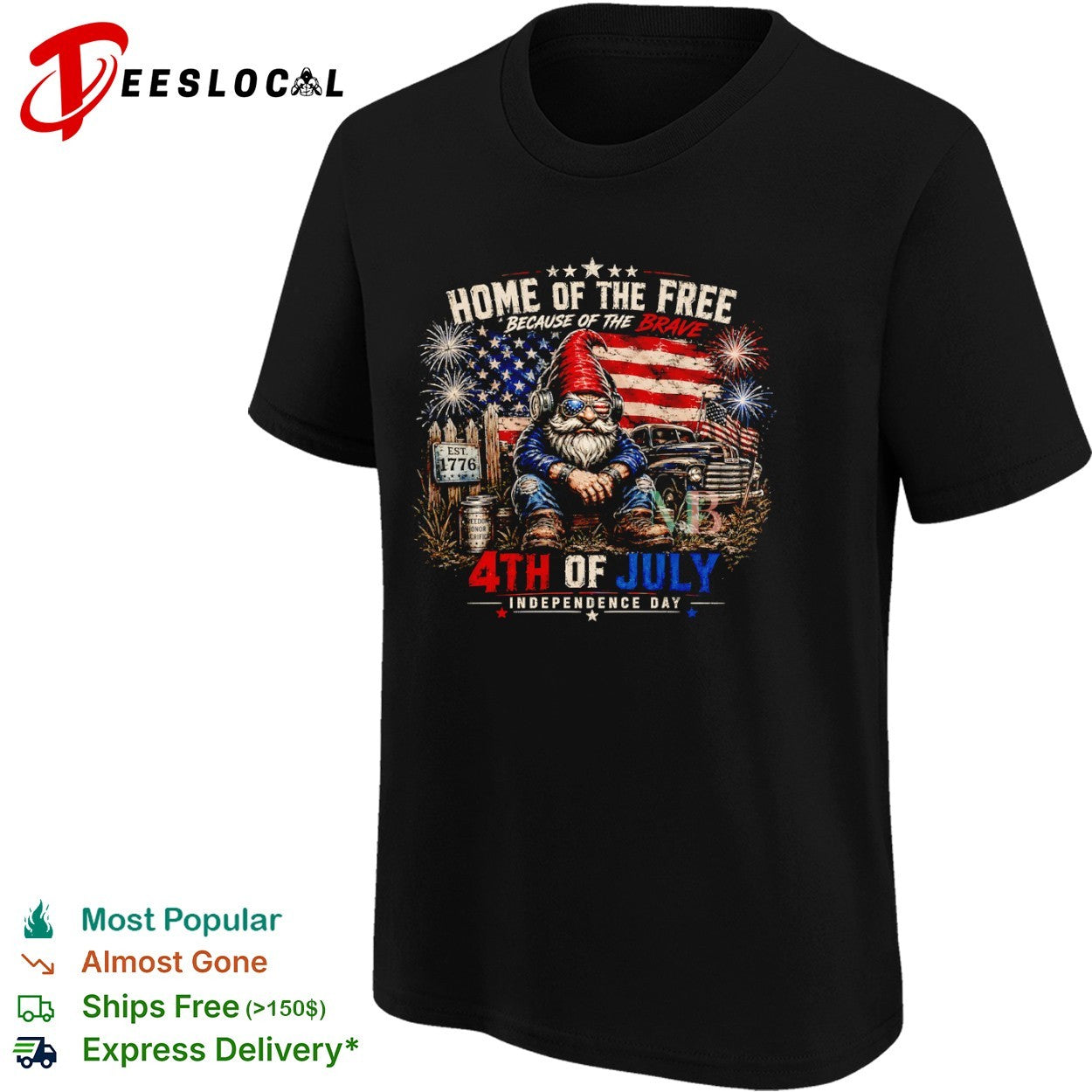 Home of the free because of the brave 1776 4th of july shirt