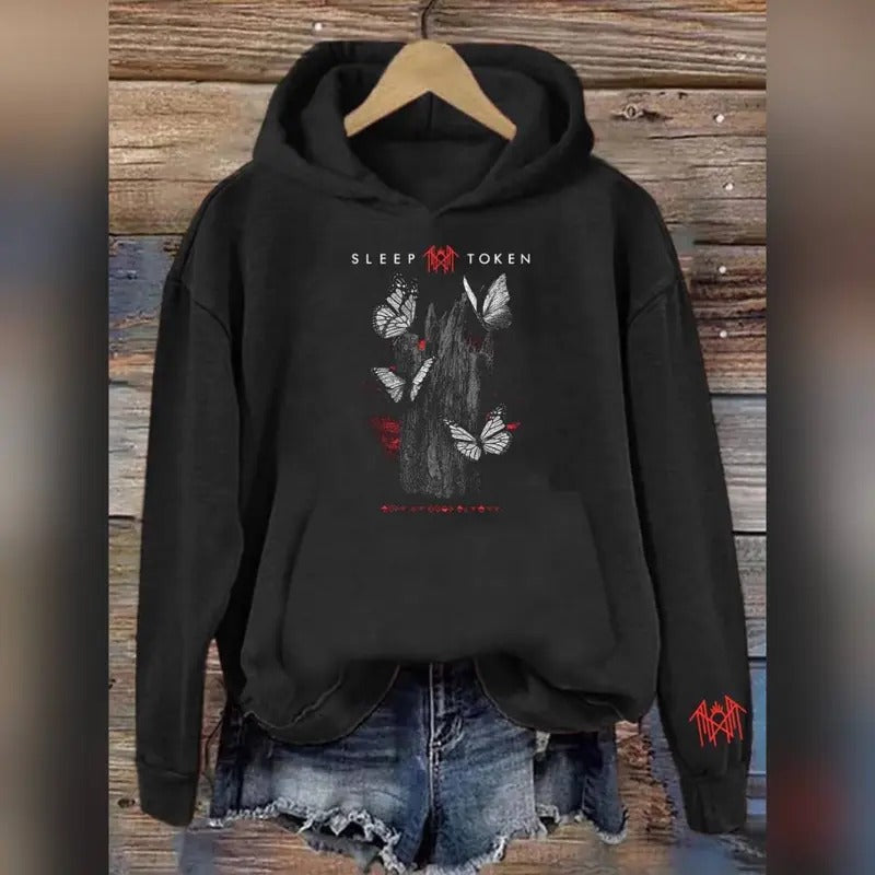 Sleep Token - Rock Band Inspired Butterfly Print Vintage Sweatshirt/Hoodie, Gift For Fan #SLT20243 Sleeves With Designs...