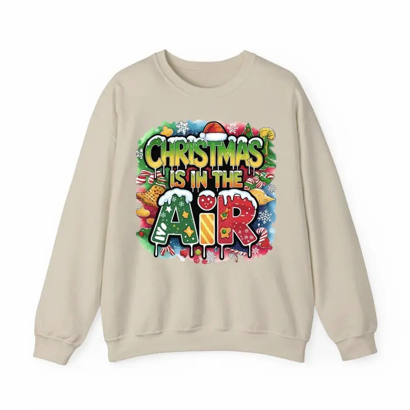 Christmas Is In The Air Sweatshirt/Shirt/Hoodie, Retro Crewneck, Gift For Girlfriend, Cotton | TeeBloomCo.com