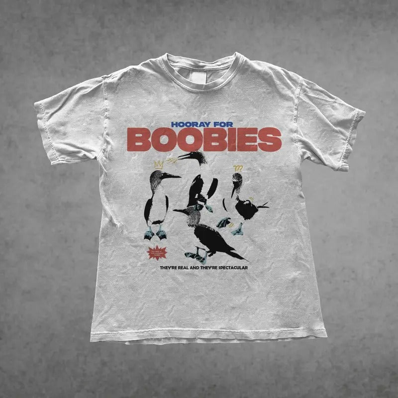 Hooray For Boobies Shirt Menswear Top Underwear Tshirt Streetwear Man Tropical Crewneck Shortsleeve Round Neck Casual...