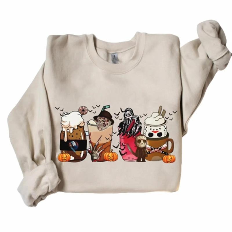 Horror Movie Coffee Halloween Crewneck Sweatshirt Hoodie Tshirt, Halloween 2024 Gifts | TeeBloomCo.com
