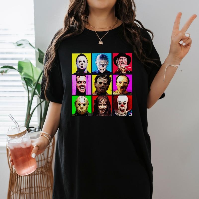 Horrow Character Pop Art T-Shirt Jason Voorhees Michael Myers Freddy Krueger Shirt Horrow Haloween Movie Shirt Halloween...