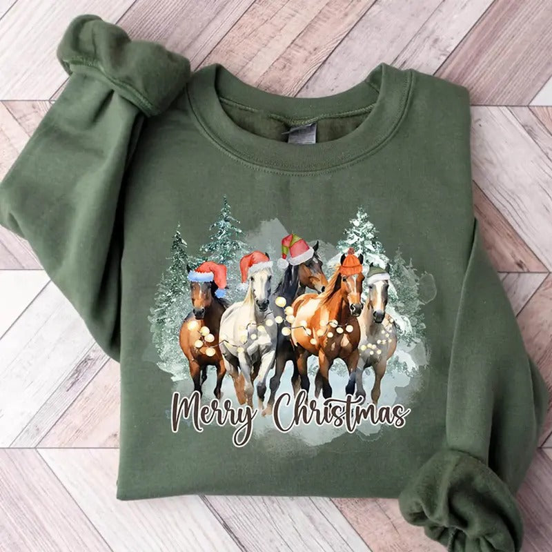 Horse Christmas Sweatshirt, Western Christmas Horse Shirt, Womens Christmas Sweater, Funny Christmas Shirt, Horse Lover...