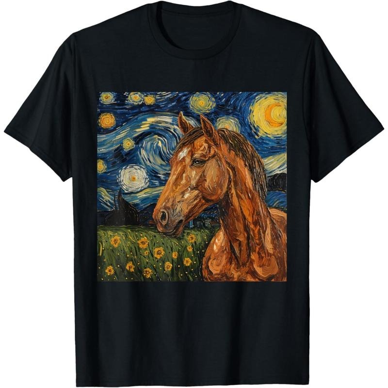 Horse Lover Van Gogh Style Starry Night Graphic T-Shirt made in usa Hoodie, Sweatshirt | TeeBloomCo.com