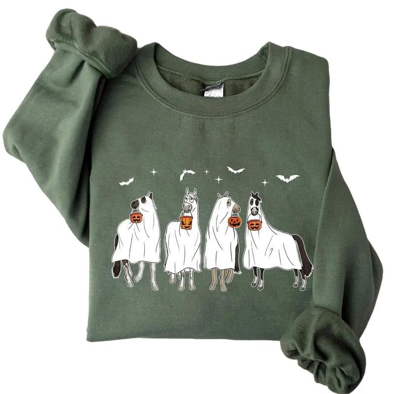 Horses Halloween Crewneck Sweatshirt Hoodie Tshirt, Halloween 2024 Gifts | TeeBloomCo.com