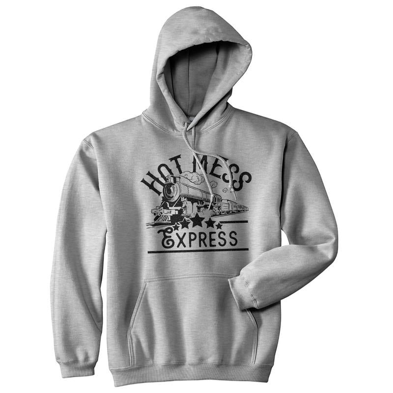 Hot Mess Express Hoodie Funny Party Hangover Train Hooded Sweatshirt (Heather Grey) - Funny Hoodies Funny Drinking...