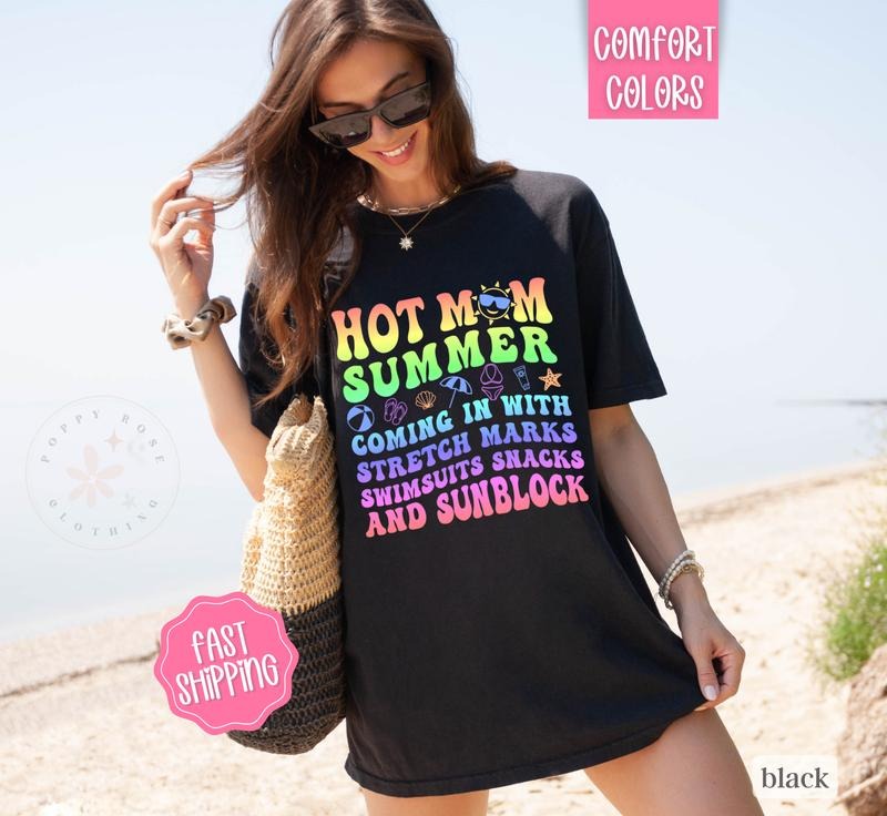 Hot Mom Summer Shirt Comfort Colors, Funny Mom Shirt, Oversized Graphic Tshirt, Funny Womens Shirt, Mama Beach Shirt...