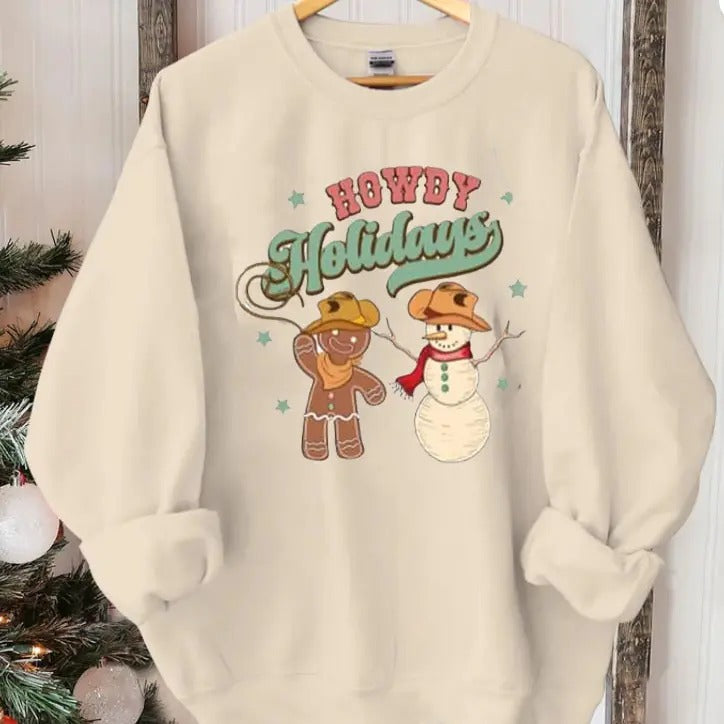 Howdy Christmas Sweatshirt, Western Xmas Shirt, Gingerbread Western Christmas Shirt, Cowgirl Xmas Sweater, Christmas...