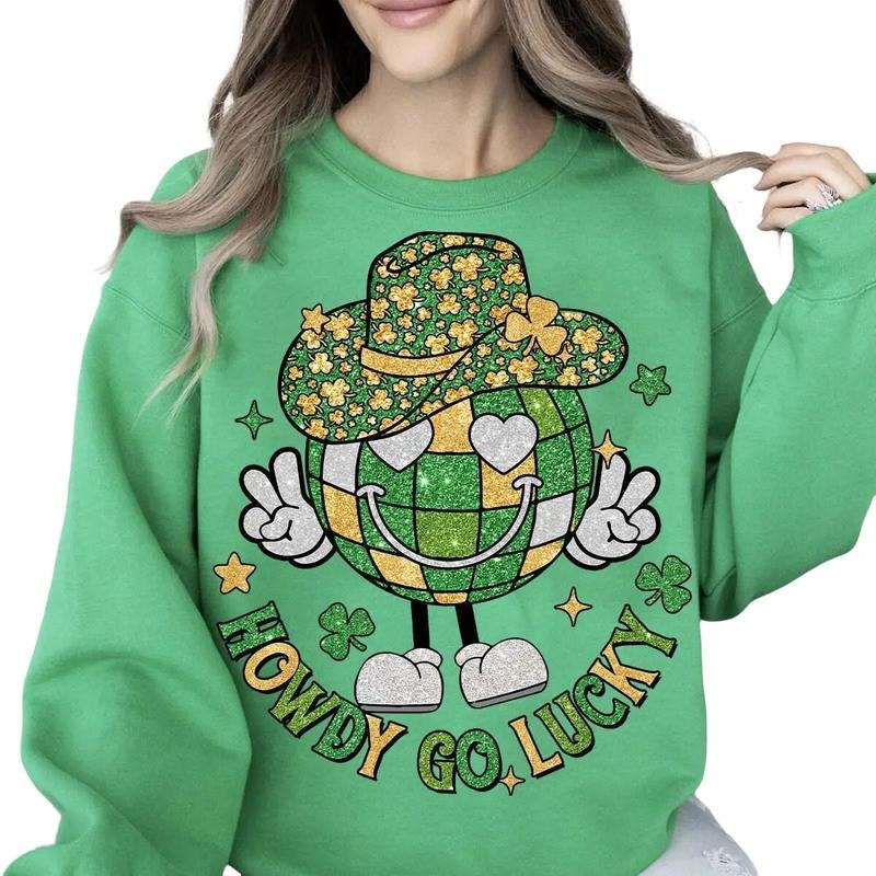 Howdy Go Lucky Sweatshirt, St Patricks Day Glitter Faux Sequin Shirt, Howdy Shamrock Tee, St Patrick's Day Patty's Day...
