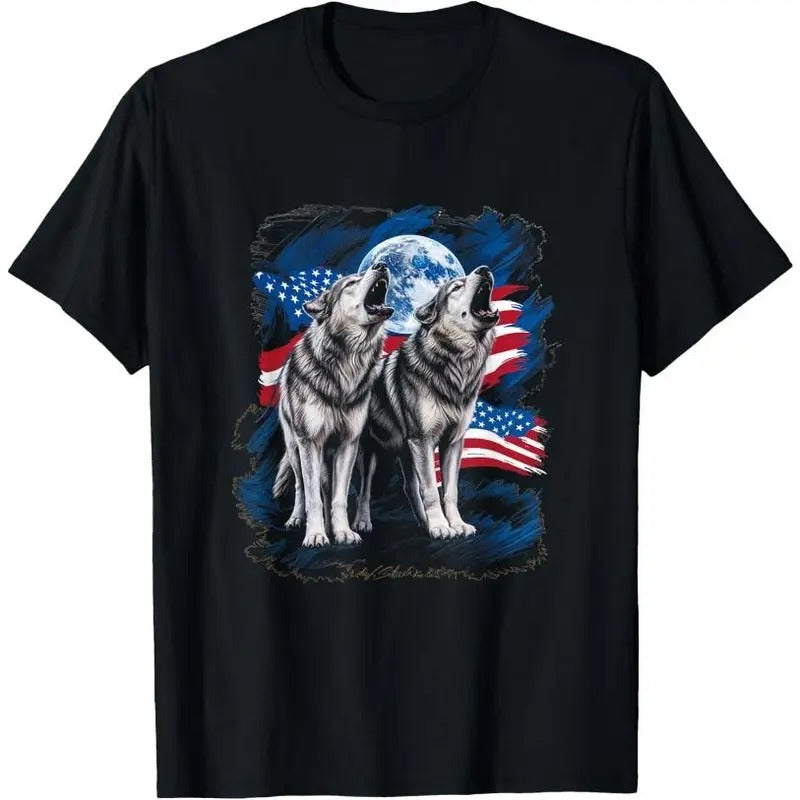 Howling Wolves American Flag Wolf Wilderness Nature T-Shirt Made in USA Hoodie, Sweatshirt | TeeBloomCo.com