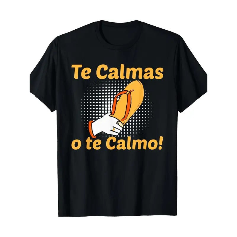 Humorous "Te Calmas O Te Calmo" Cotton T-Shirt - Mature Style Crew Neck, Short Sleeve, Geometric-Pattern, All-Season...