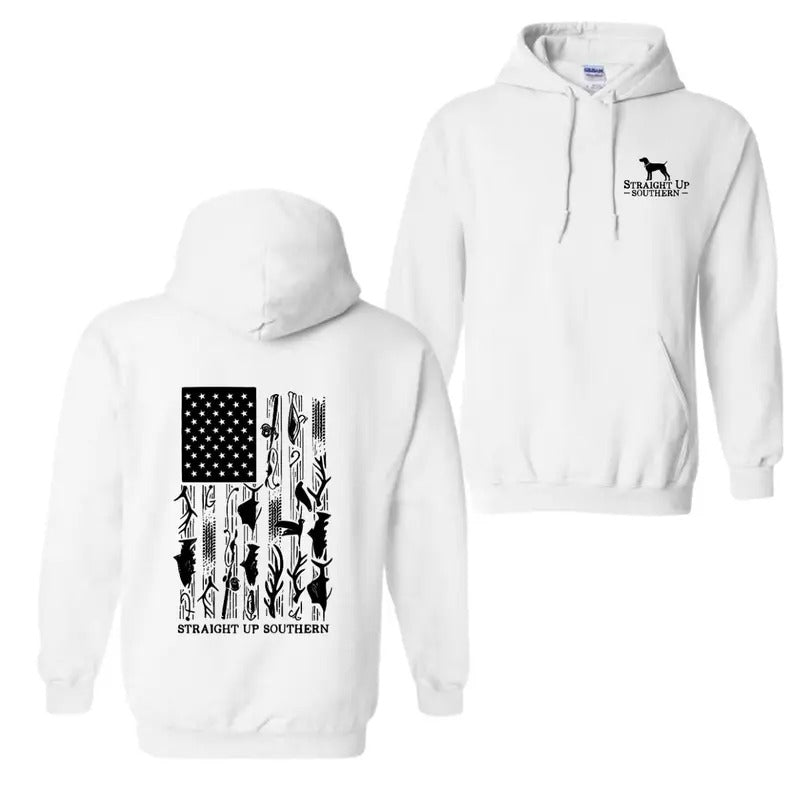 Hunt Fish Flag T-Shirt, Hoodie - Summer Outfits, Regular Fit Short Sleeve Crew Neck T-Shirt for Men, Casual Comfy...