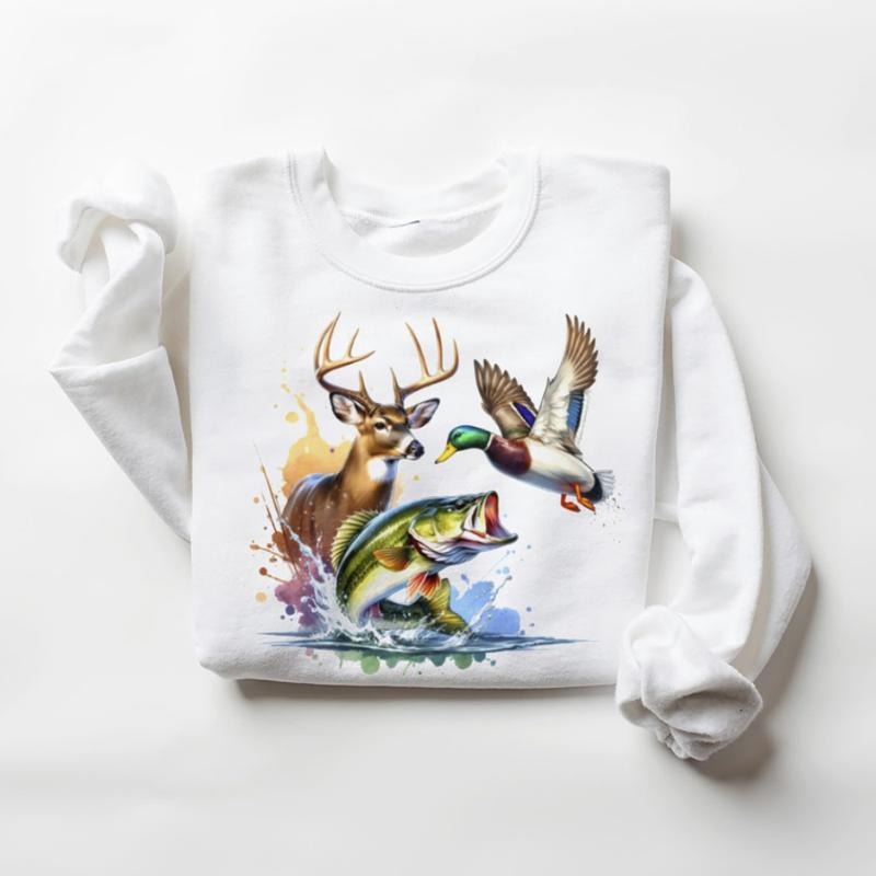 Hunting Buck Deer Duck Fishing Largemouth Bass Fish T-Shirt Unisex Sweatshirt Hoodie Cotton Menswear | TeeBloomCo.com