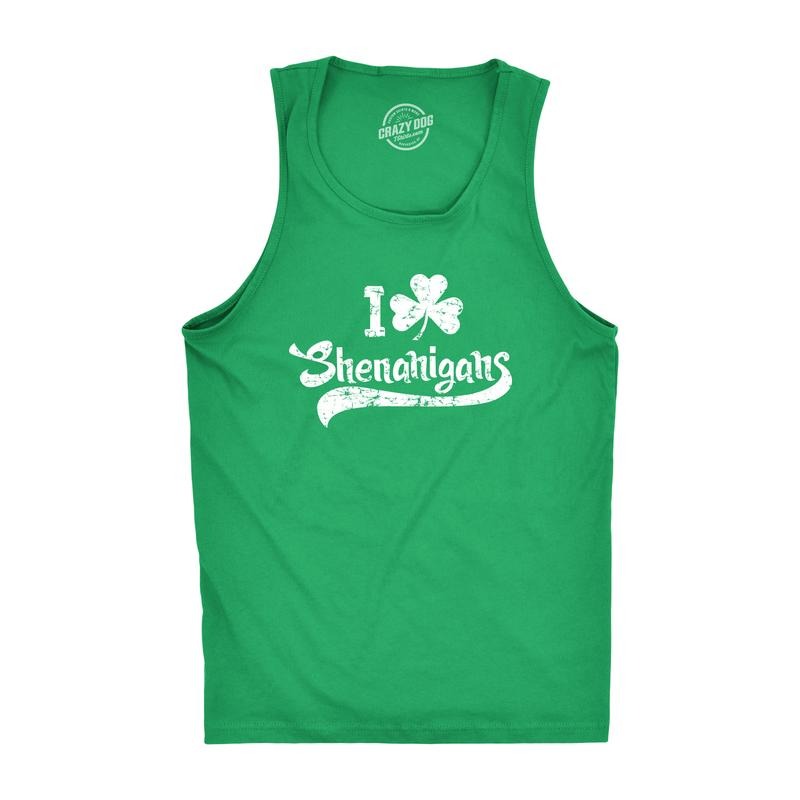 I Clover Shenanigans Tank Top Funny Shirt for Saint Patricks Day St Patty Outfit Funny Workout Shirt for Men with Plus...