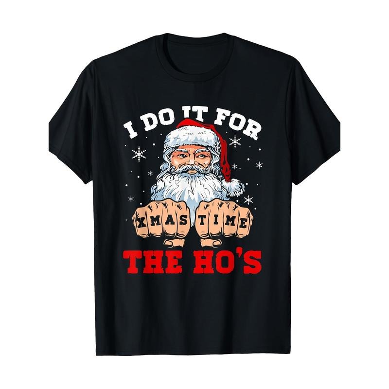 I Do It For The Ho's Fist Bump Santa Christmas Xmas Time T-Shirt-220g made in usa Hoodie, Sweatshirt | TeeBloomCo.com
