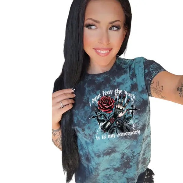 'I Don't Fear the Dark, It is My Sanctuary' Black & Green Tie Dye T Shirt Pullover , Alt, Grunge, Streetwear, Sarcastic,...