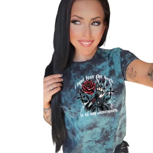 'I Don't Fear the Dark, It is My Sanctuary' Black & Green Tie Dye T Shirt Pullover , Alt, Grunge, Streetwear, Sarcastic,...