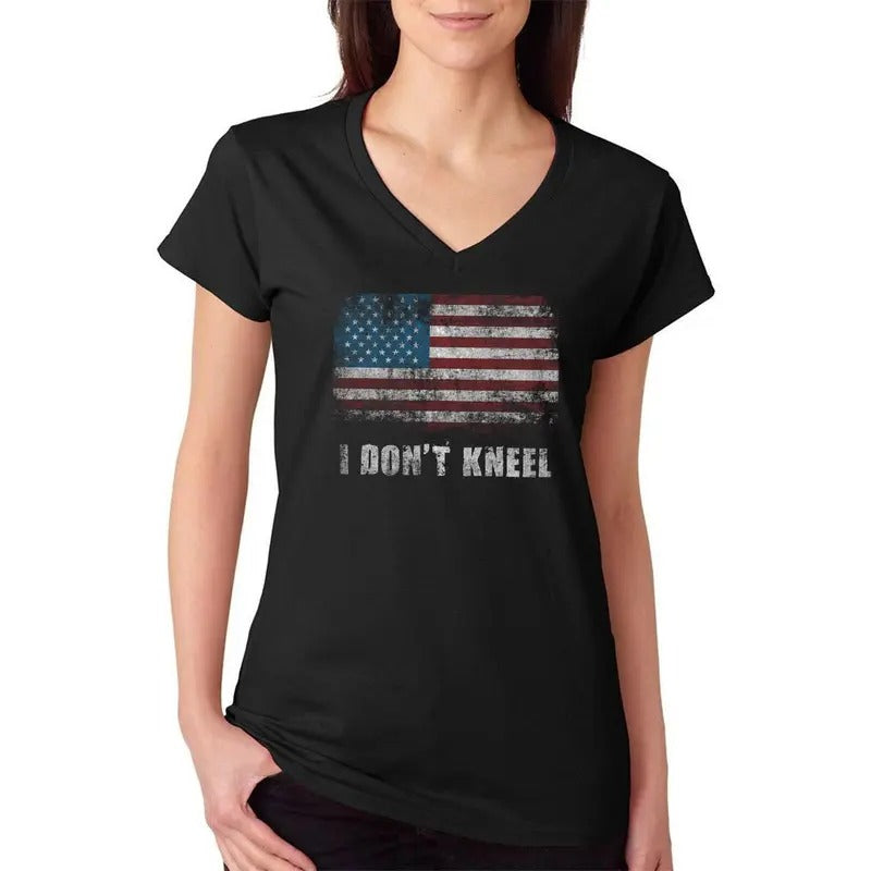 I Don't Kneel American Pride Women's V-Neck T-Shirt Hoodie, Sweatshirt | TeeBloomCo.com