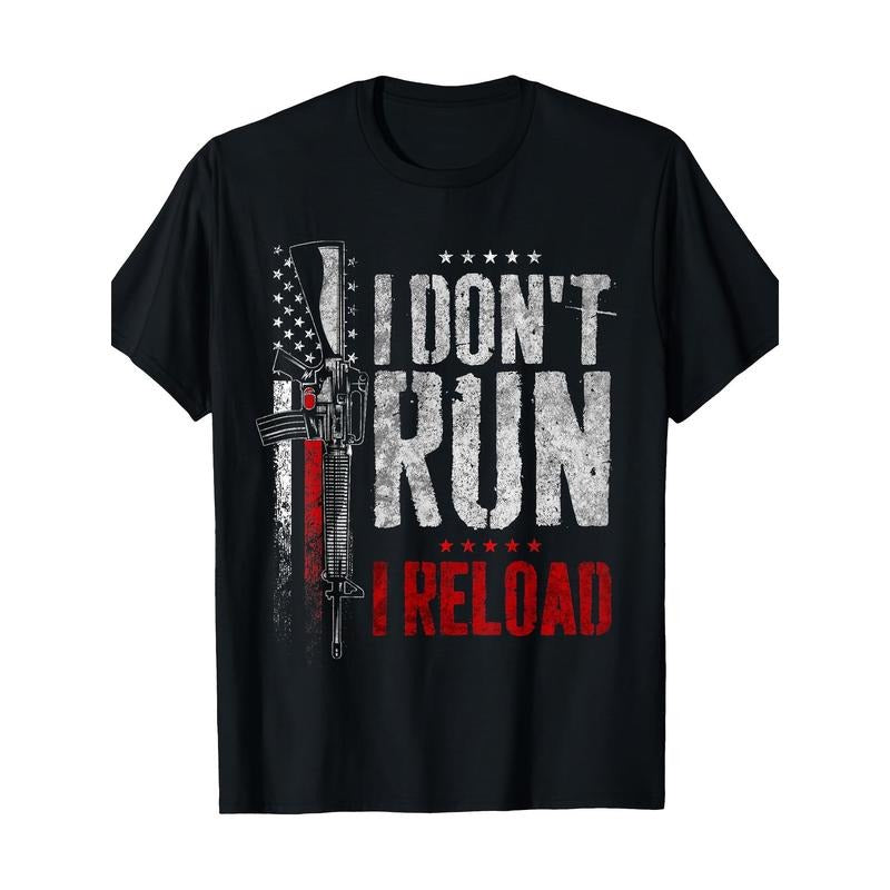 I Don't Run I Reload Vintage US Flag T-Shirt 100%Cotton - 220g made in usa Hoodie, Sweatshirt | TeeBloomCo.com