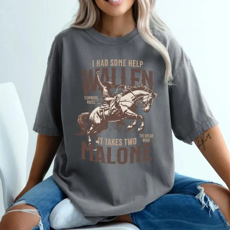 I Had Some Help Wallen And Malone Tee, Country Music Graphic Tee, Cowboy Shirt, Wallen And Malone Sweatshirt, Country...