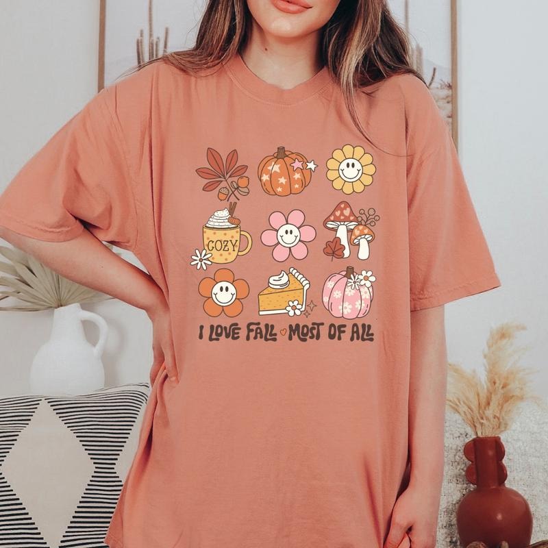 I LOVE FALL MOST OF ALL (COMFORT COLORS T-SHIRT, CAUSAL SHIRT UNISEX, FALL CLOTHING, GRAPHIC APPAREL) Cotton Fabric...