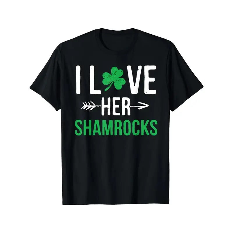 I Love Her Shamrocks T-Shirt St Patrick'S Day Couples Gifts T-Shirt made in usa Hoodie, Sweatshirt | TeeBloomCo.com