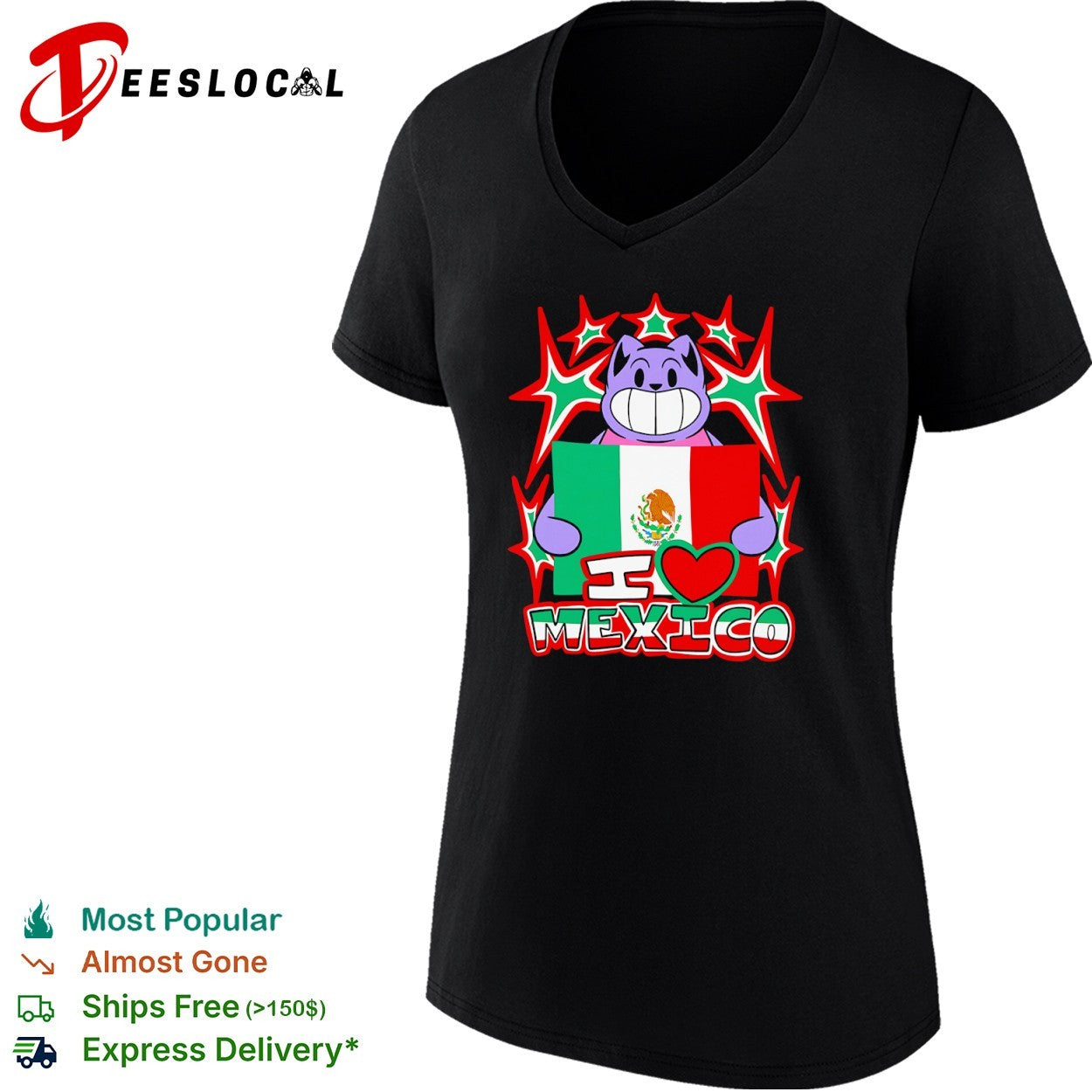 I Love Mexico Cartoon Cat Holding Mexico Flag National Pride Mexican Culture shirt