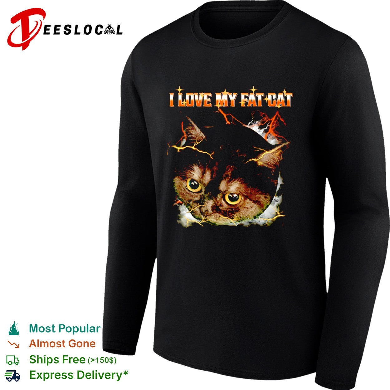 I Love My Fat Cat Lightning Storm Aesthetic Internet Meme Animal Lover shirt