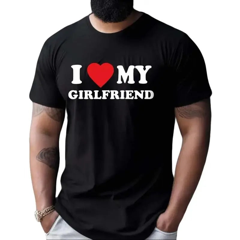 I Love My Girlfriend Tee Pure Cotton Casual Street Style Crew Neck Short Sleeve T-Shirt Tops Trendy For Women For Men,...