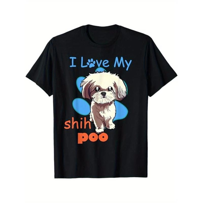 I Love My Shih Poo Shirt Best Dog Lover Paw Print Christmas T-Shirt, 100% Cotton, Gifts for Men Dad Husband Grandpa,...