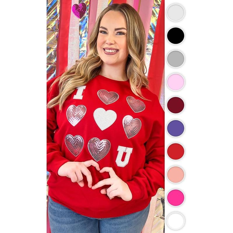 I Love You Sequin Valentine Heart Graphic Sweatshirt T-Shirts, Hoodie | TeeBloomCo.com