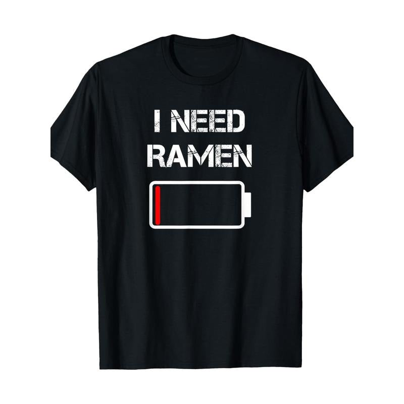 I Need Ramen Graphic T-Shirt, 100% Cotton, Crew Neck, Short Sleeve, Regular Fit, with Slight Stretch, Geometric Pattern,...