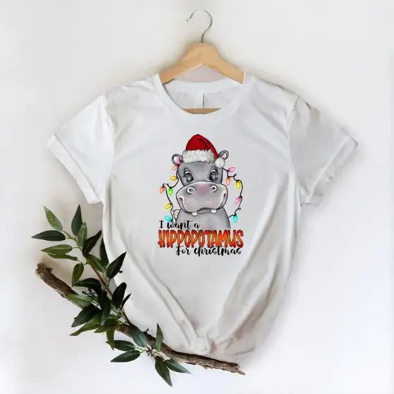 I Want A Hippopotamus For Christmas Shirt, Hippo Christmas Lights Shirt, Xmas Party Shirt, Family Christmas Shirt, Gift...