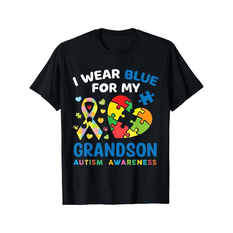 I Wear Blue For My Grandson Autism Awareness Grandma Grandpa T-Shirt Hoodie, Sweatshirt | TeeBloomCo.com