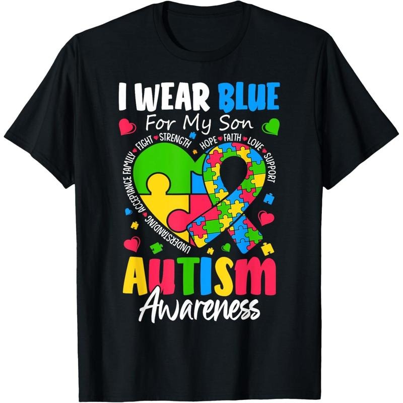 I Wear Blue For my son Autism Awareness men women  mom T-Shirt Hoodie, Sweatshirt | TeeBloomCo.com