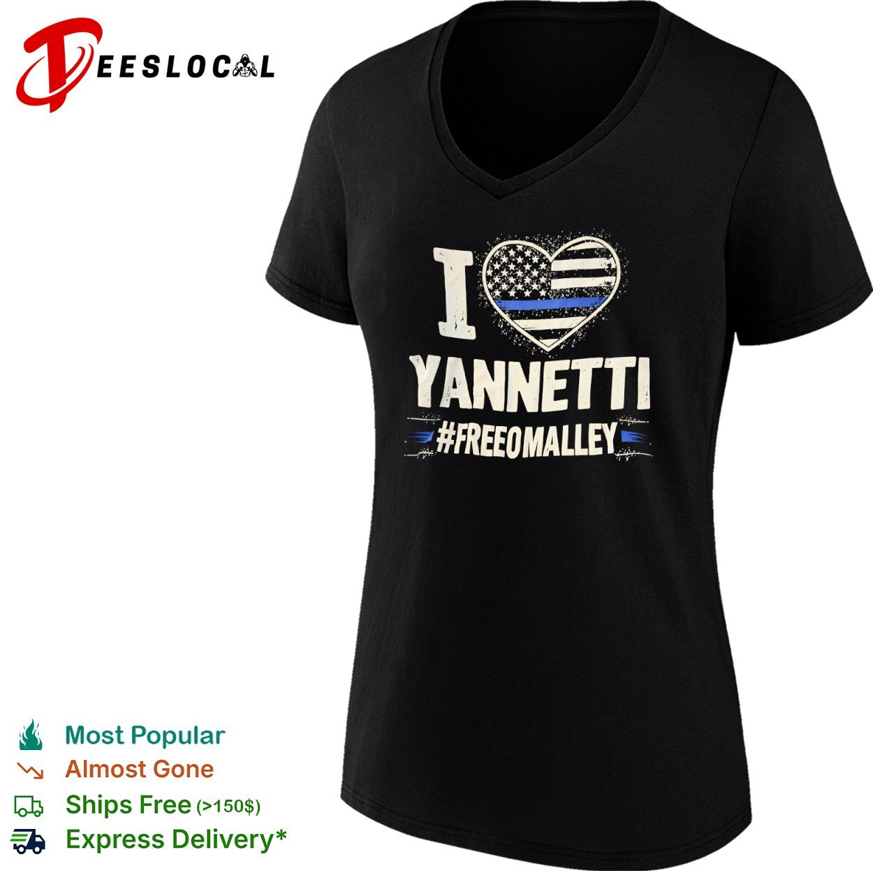 I love Yannetti FreeOmalley Thin Blue Line Heart Police Support shirt